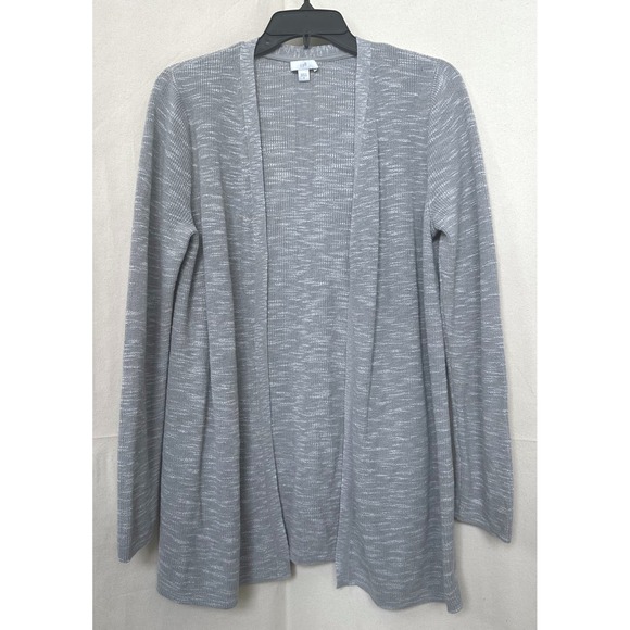 J. Jill Sweaters - J. Jill Womens Grey Marled Cotton Linen Blend Open Front Knit Cardigan Sz M Cozy